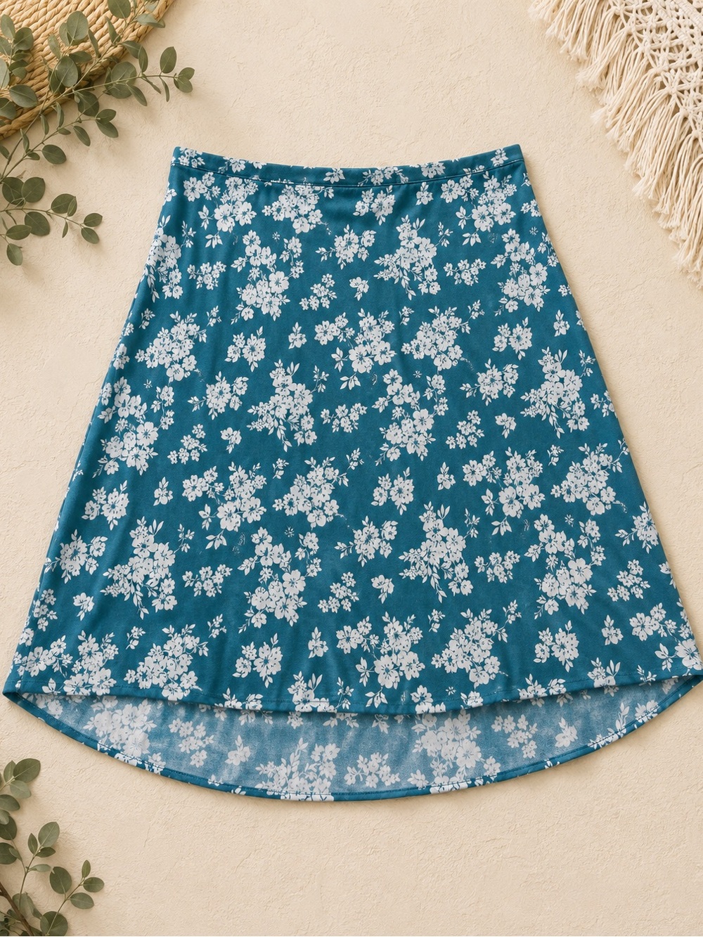 Old Navy 3X Teal White Floral Hi-Low Midi Skirt Boho